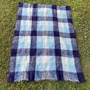GLEN CREE Vintage Mohair Wool Plaid Throw Blanket